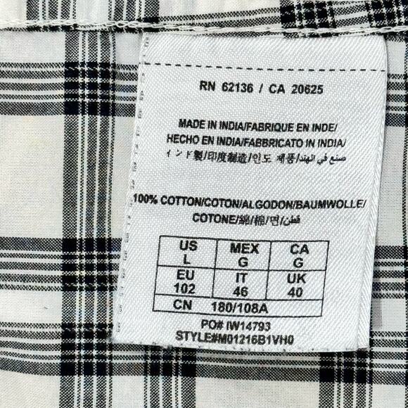 Men's Black &‎ White Western Plaid Shirt Pearl Snaps size Large by Guess - Picture 9 of 11